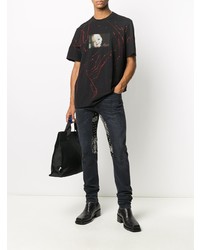 schwarzes bedrucktes T-Shirt mit einem Rundhalsausschnitt von MSGM