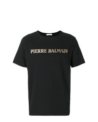 schwarzes bedrucktes T-Shirt mit einem Rundhalsausschnitt von Pierre Balmain