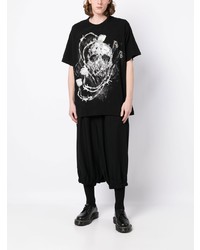 schwarzes bedrucktes T-Shirt mit einem Rundhalsausschnitt von Yohji Yamamoto