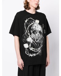 schwarzes bedrucktes T-Shirt mit einem Rundhalsausschnitt von Yohji Yamamoto