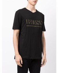 schwarzes bedrucktes T-Shirt mit einem Rundhalsausschnitt von BOSS