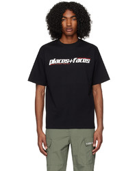 schwarzes bedrucktes T-Shirt mit einem Rundhalsausschnitt von PLACES+FACES
