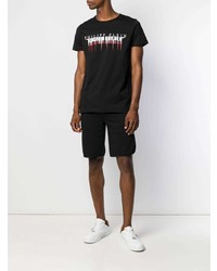 schwarzes bedrucktes T-Shirt mit einem Rundhalsausschnitt von Philipp Plein