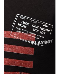 schwarzes bedrucktes T-Shirt mit einem Rundhalsausschnitt von Playboy