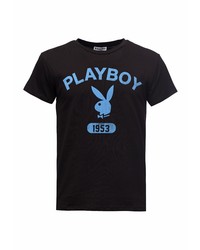 schwarzes bedrucktes T-Shirt mit einem Rundhalsausschnitt von Playboy
