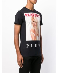 schwarzes bedrucktes T-Shirt mit einem Rundhalsausschnitt von Philipp Plein