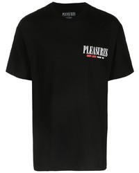 schwarzes bedrucktes T-Shirt mit einem Rundhalsausschnitt von Pleasures