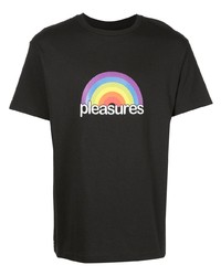 schwarzes bedrucktes T-Shirt mit einem Rundhalsausschnitt von Pleasures