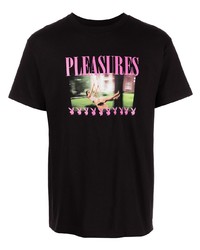 schwarzes bedrucktes T-Shirt mit einem Rundhalsausschnitt von Pleasures