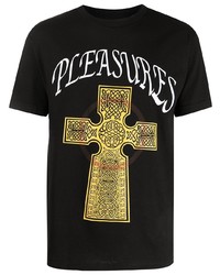 schwarzes bedrucktes T-Shirt mit einem Rundhalsausschnitt von Pleasures