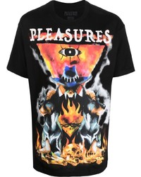 schwarzes bedrucktes T-Shirt mit einem Rundhalsausschnitt von Pleasures