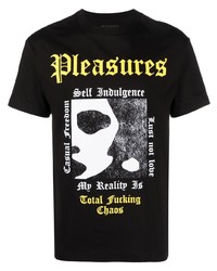 schwarzes bedrucktes T-Shirt mit einem Rundhalsausschnitt von Pleasures