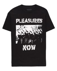 schwarzes bedrucktes T-Shirt mit einem Rundhalsausschnitt von Pleasures