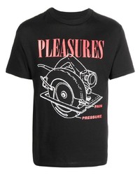 schwarzes bedrucktes T-Shirt mit einem Rundhalsausschnitt von Pleasures