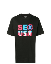 schwarzes bedrucktes T-Shirt mit einem Rundhalsausschnitt von Pleasures