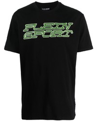 schwarzes bedrucktes T-Shirt mit einem Rundhalsausschnitt von Plein Sport