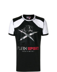 schwarzes bedrucktes T-Shirt mit einem Rundhalsausschnitt von Plein Sport