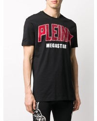 schwarzes bedrucktes T-Shirt mit einem Rundhalsausschnitt von Philipp Plein