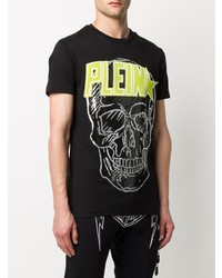 schwarzes bedrucktes T-Shirt mit einem Rundhalsausschnitt von Philipp Plein