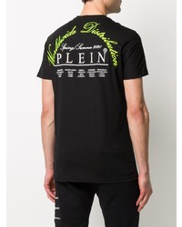 schwarzes bedrucktes T-Shirt mit einem Rundhalsausschnitt von Philipp Plein