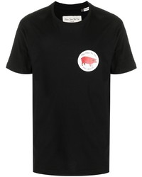 schwarzes bedrucktes T-Shirt mit einem Rundhalsausschnitt von Plùs Que Ma Vìe
