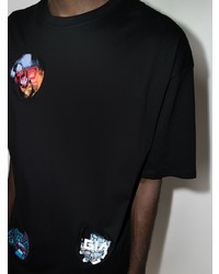 schwarzes bedrucktes T-Shirt mit einem Rundhalsausschnitt von Raf Simons