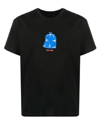 schwarzes bedrucktes T-Shirt mit einem Rundhalsausschnitt von Poggys Box