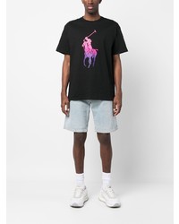 schwarzes bedrucktes T-Shirt mit einem Rundhalsausschnitt von Polo Ralph Lauren