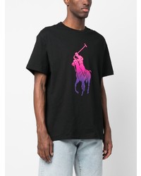 schwarzes bedrucktes T-Shirt mit einem Rundhalsausschnitt von Polo Ralph Lauren