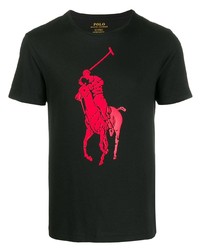 schwarzes bedrucktes T-Shirt mit einem Rundhalsausschnitt von Polo Ralph Lauren