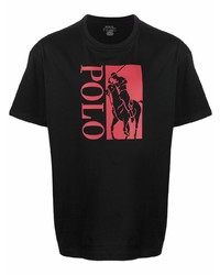 schwarzes bedrucktes T-Shirt mit einem Rundhalsausschnitt von Polo Ralph Lauren