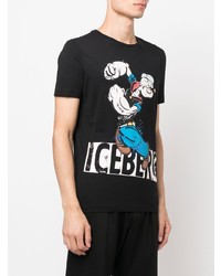 schwarzes bedrucktes T-Shirt mit einem Rundhalsausschnitt von Iceberg