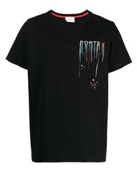 schwarzes bedrucktes T-Shirt mit einem Rundhalsausschnitt von Ports V
