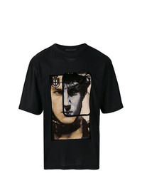 schwarzes bedrucktes T-Shirt mit einem Rundhalsausschnitt von Prada