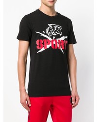 schwarzes bedrucktes T-Shirt mit einem Rundhalsausschnitt von Plein Sport