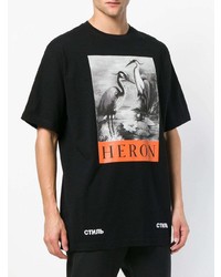 schwarzes bedrucktes T-Shirt mit einem Rundhalsausschnitt von Heron Preston