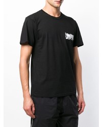 schwarzes bedrucktes T-Shirt mit einem Rundhalsausschnitt von Stussy