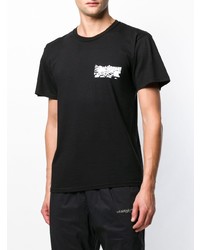 schwarzes bedrucktes T-Shirt mit einem Rundhalsausschnitt von Stussy