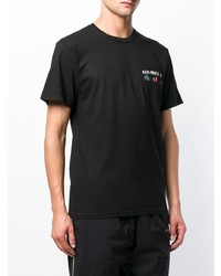 schwarzes bedrucktes T-Shirt mit einem Rundhalsausschnitt von Stussy