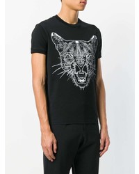 schwarzes bedrucktes T-Shirt mit einem Rundhalsausschnitt von Marcelo Burlon County of Milan