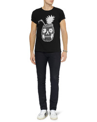 schwarzes bedrucktes T-Shirt mit einem Rundhalsausschnitt von Saint Laurent