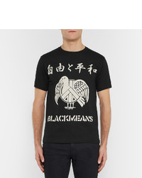 schwarzes bedrucktes T-Shirt mit einem Rundhalsausschnitt von Blackmeans