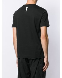 schwarzes bedrucktes T-Shirt mit einem Rundhalsausschnitt von Les Hommes Urban