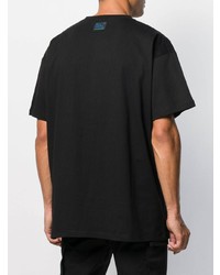 schwarzes bedrucktes T-Shirt mit einem Rundhalsausschnitt von Raf Simons