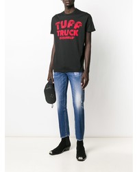 schwarzes bedrucktes T-Shirt mit einem Rundhalsausschnitt von DSQUARED2