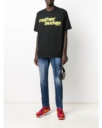 schwarzes bedrucktes T-Shirt mit einem Rundhalsausschnitt von DSQUARED2