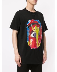 schwarzes bedrucktes T-Shirt mit einem Rundhalsausschnitt von Marcelo Burlon County of Milan