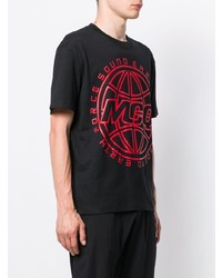 schwarzes bedrucktes T-Shirt mit einem Rundhalsausschnitt von McQ Alexander McQueen