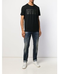 schwarzes bedrucktes T-Shirt mit einem Rundhalsausschnitt von Dondup