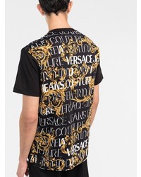 schwarzes bedrucktes T-Shirt mit einem Rundhalsausschnitt von VERSACE JEANS COUTURE